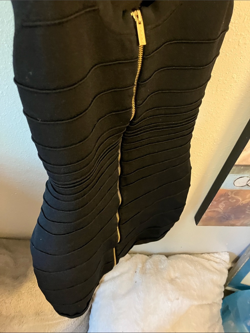 bebe Black Front-Zip Bandage Mini Dress Fabulous Too Big for Model! Sexy Cute On - Picture 15 of 16